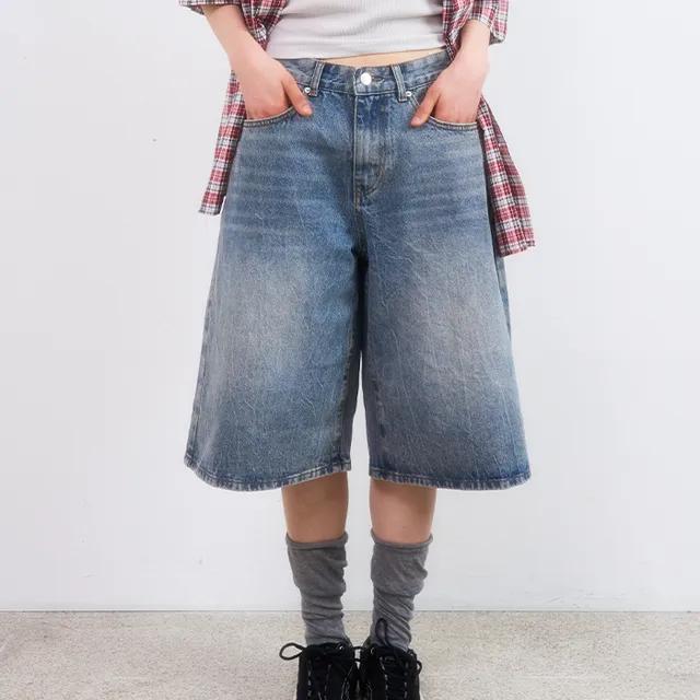 퍼폼 링클 워시드 버뮤다 데님 쇼츠