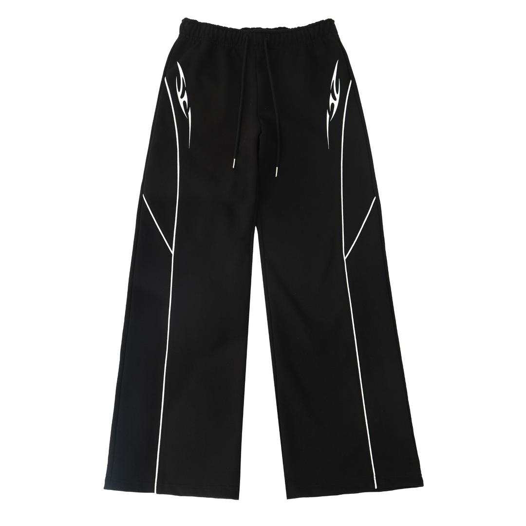 Piping Tribal Low-rise Wide Pants (Black)