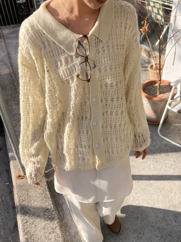 (당일발송) hug netting cardigan