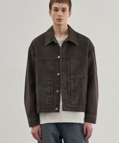 플리츠 컬러 데님 자켓 [BROWN]