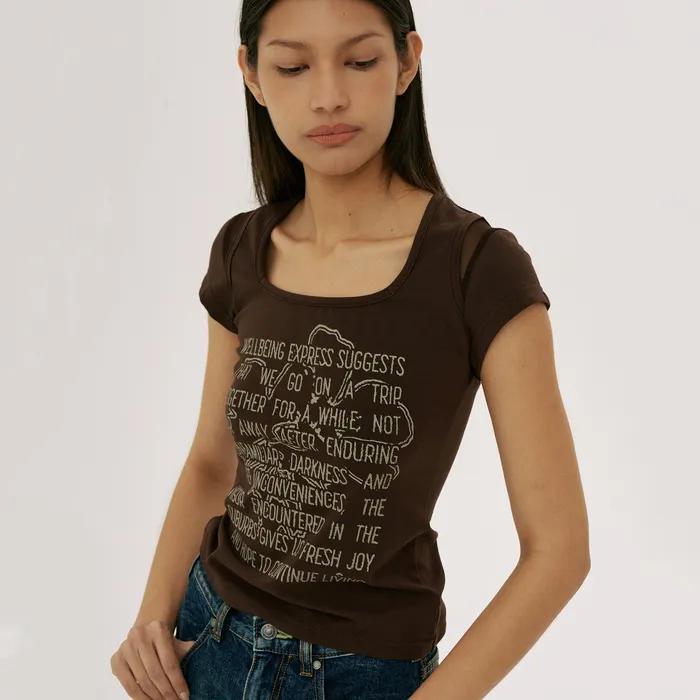 Mesh Point Half Sleeve Brown