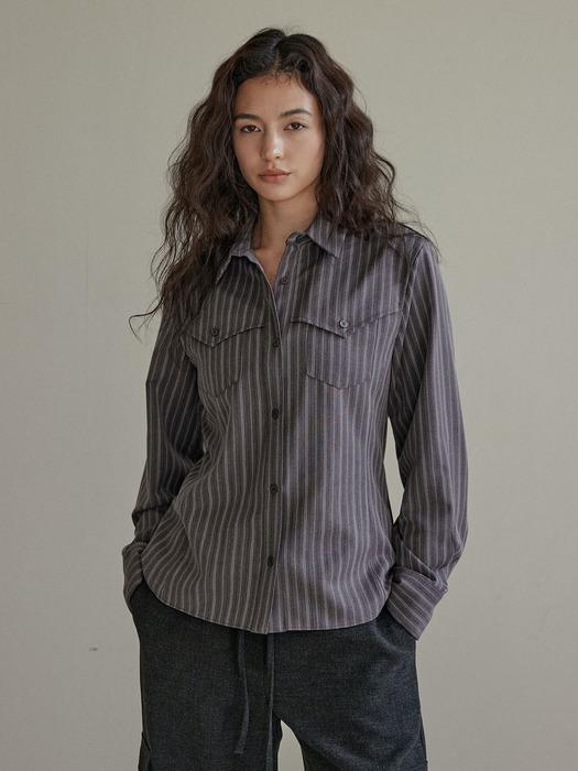 STRIPE WESTERN SHIRTS  [ GRAY ]