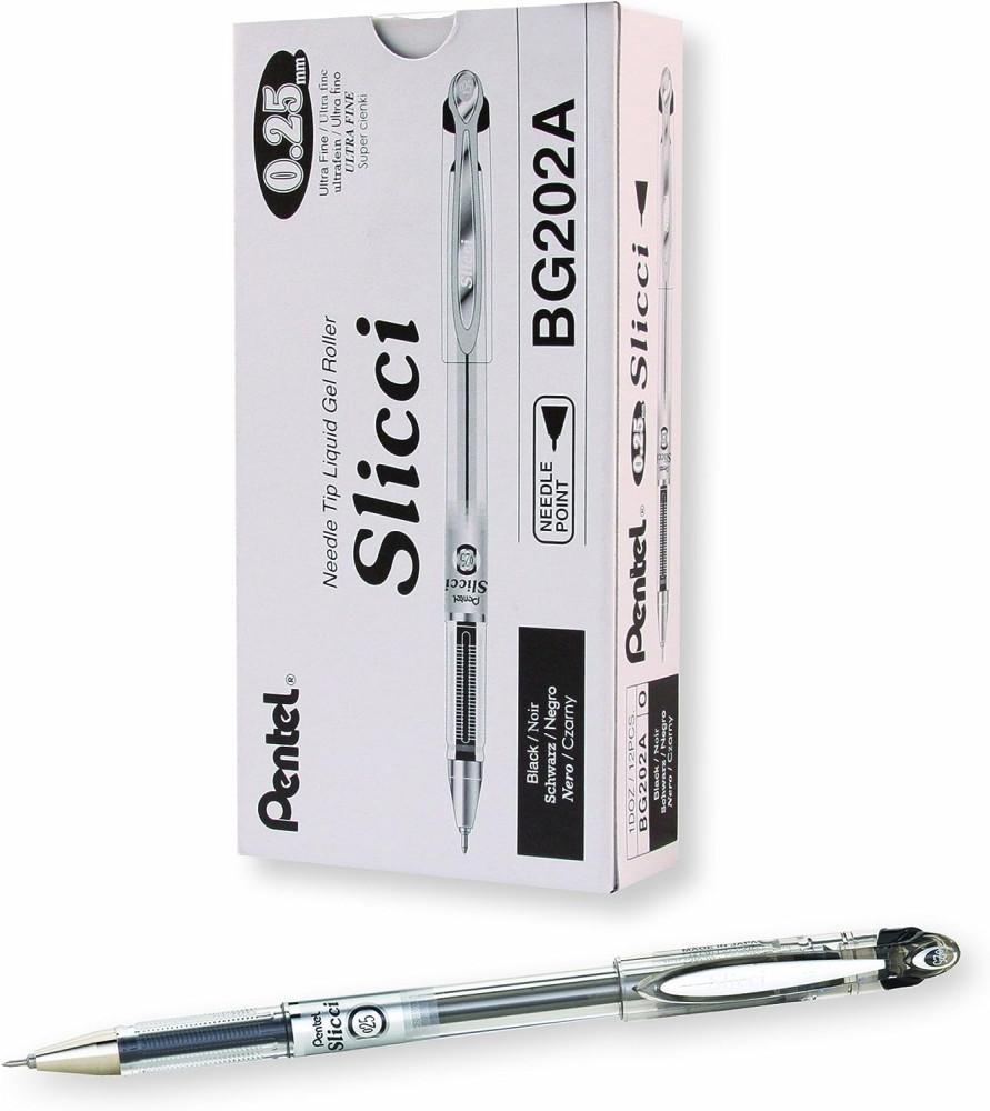 Pentel Arts Slicci 0.25mm 엑스트라 파인 젤 펜, 검정 잉크, 12개입 박스(BG202-A)