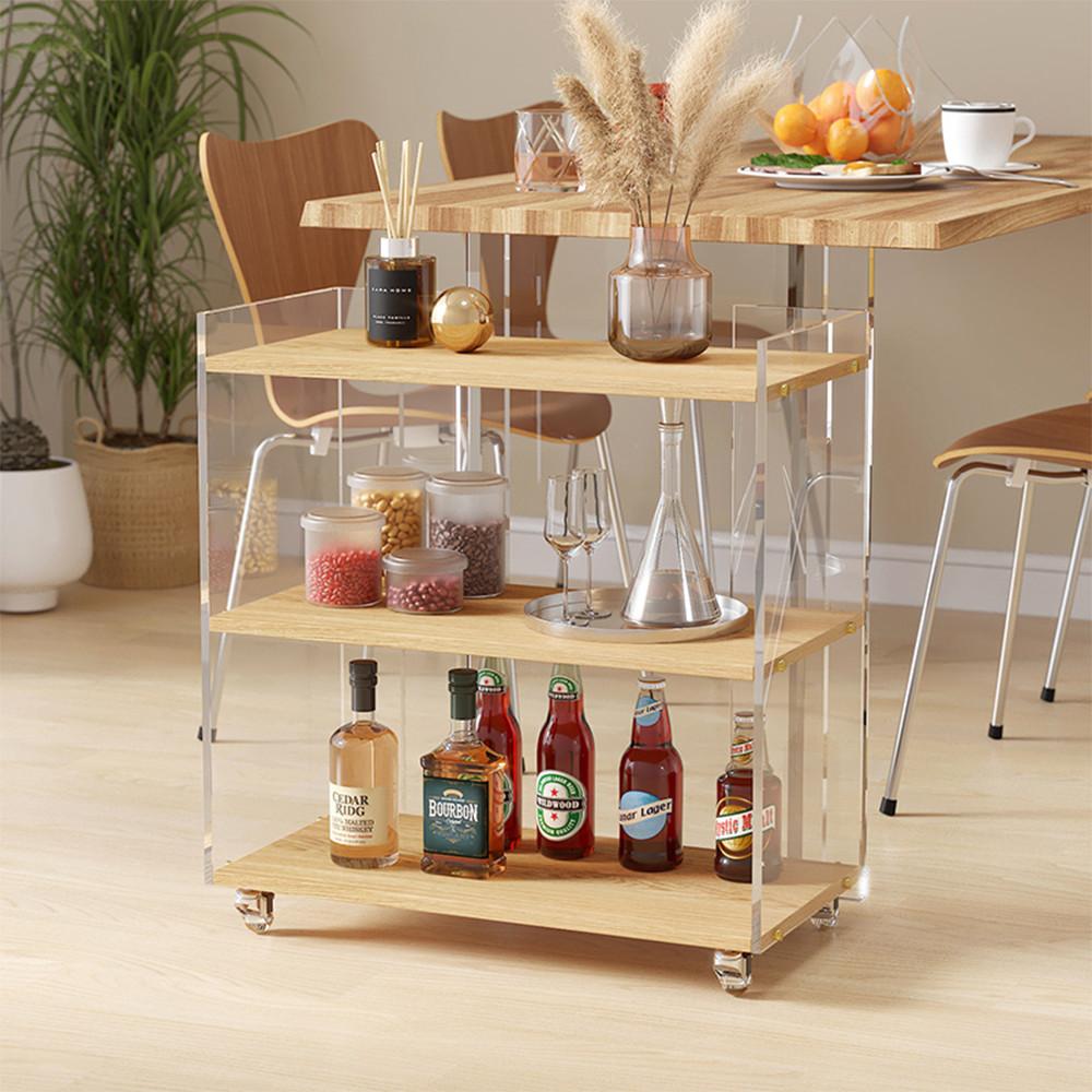 아우스 아크릴 원목 트롤리 투명 디자인 거실 트롤리 주방 카트 틈새 미니 왜건