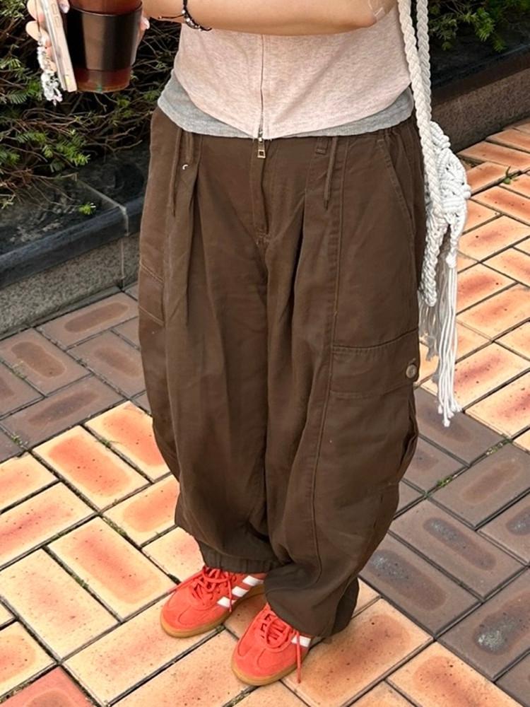 면 카고 포켓 벌룬 팬츠 3color