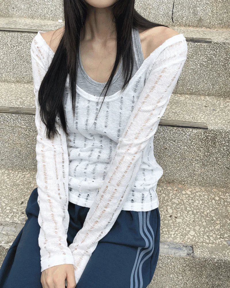 [간절기까지♡/양면착용] 티다 오버핏 펀칭 시스루 긴팔 니트