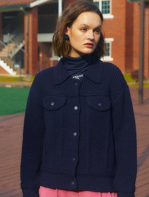 니트 데님 자켓_네이비