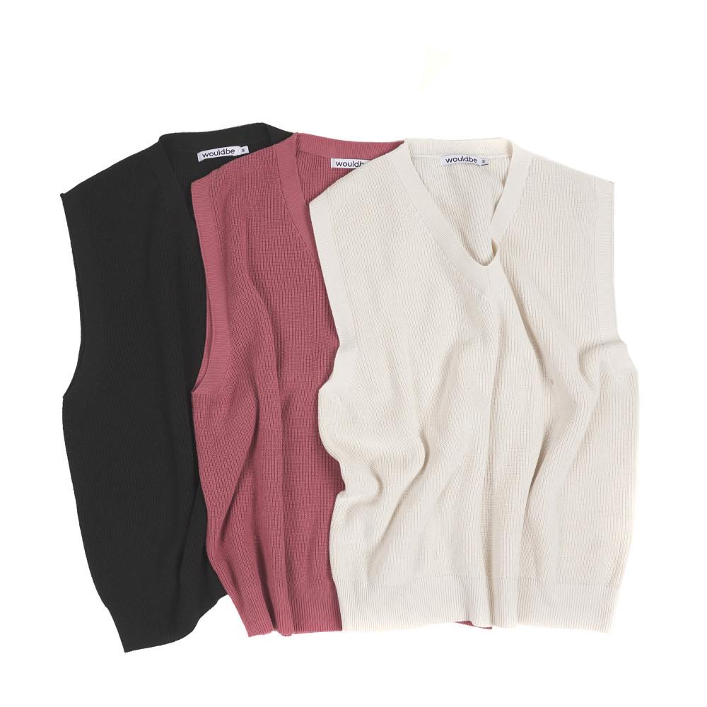 우드비 V넥 면 니트 베스트 (WOULDBE V NECK COTTON KNIT VEST)