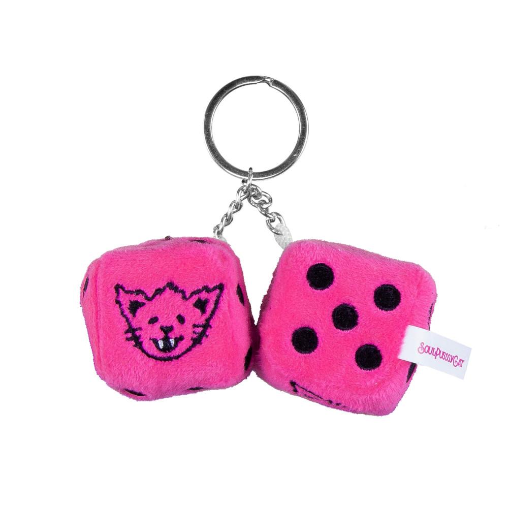 소울푸시캣 Fuzzzy Cat™ plush dice keychain (neon pink)