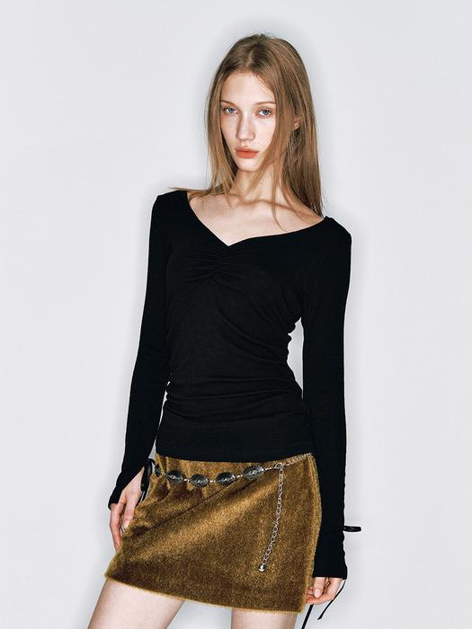 V SHIRRING RIBBON T [BLACK]