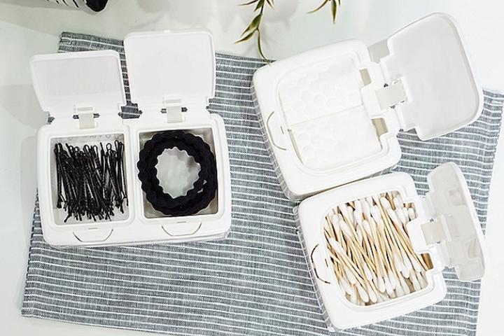 원터치 소품 정리함 화장솜 면봉 정리 - 2구