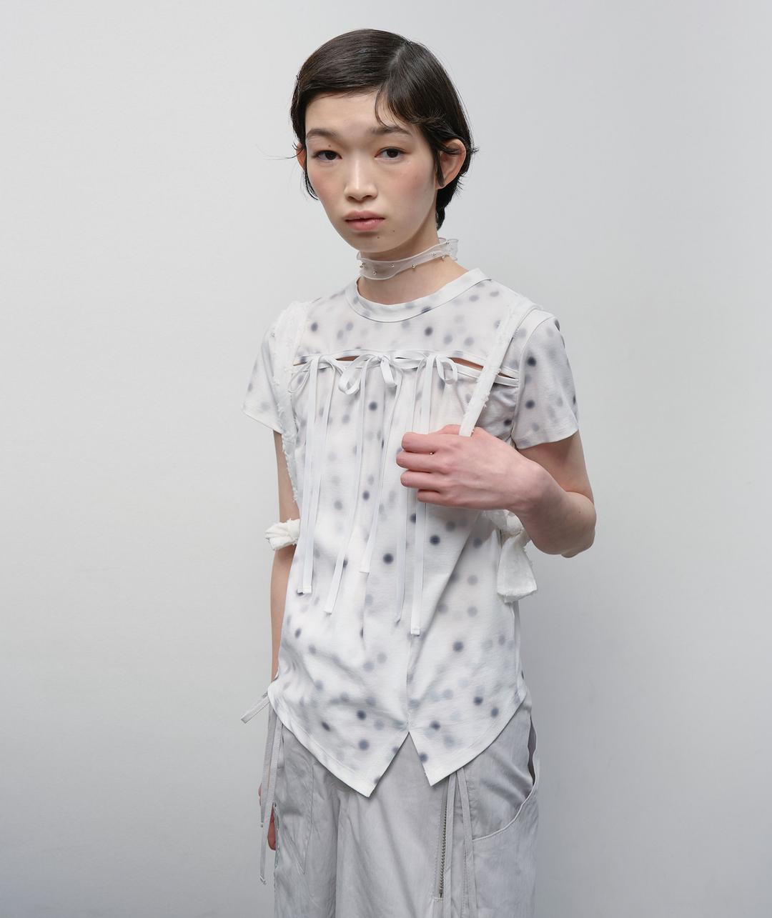 Front Slit Dotted Top [White]