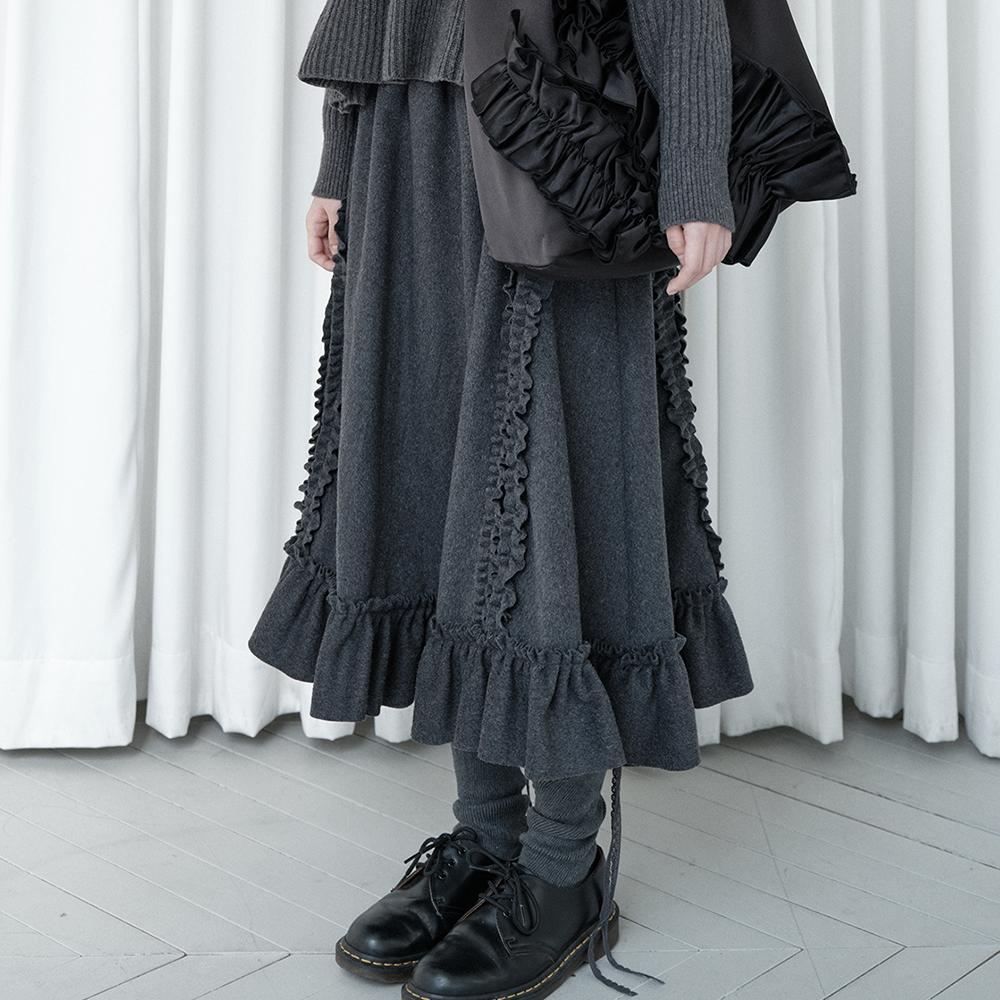 RUFFLE WOOL SKIRT - CHARCOAL (3차 재입고)