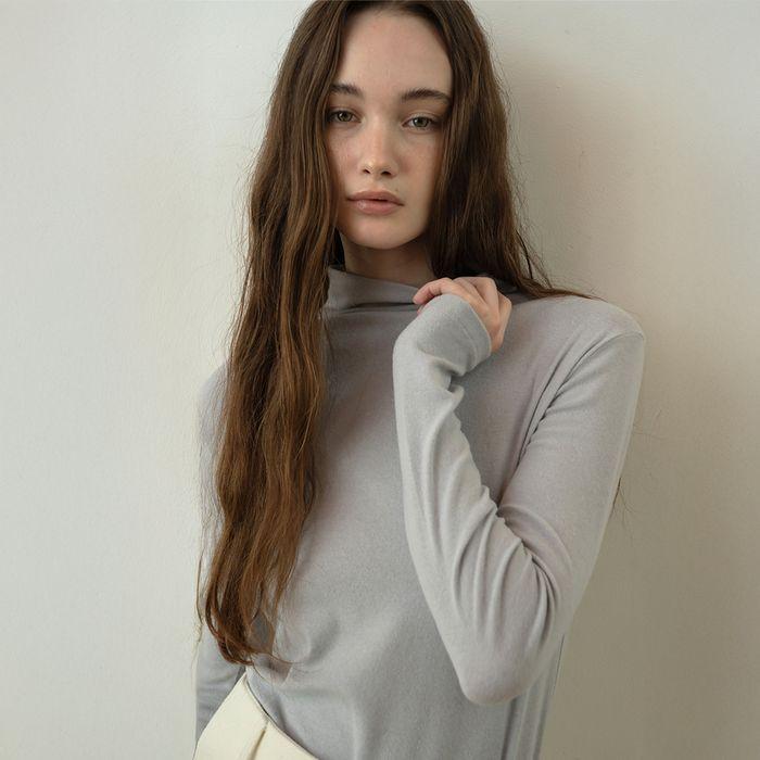 Mono wool half-neck T shirt (Blue gray)