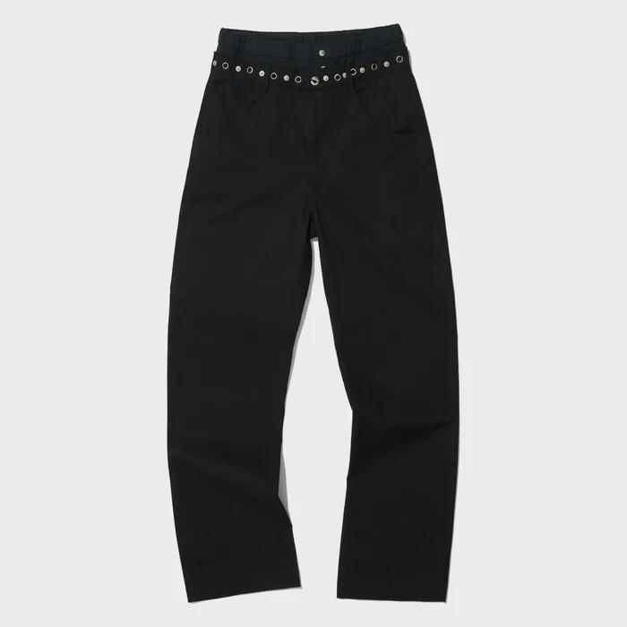 2WAY METAL POINTED DOUBLE WAIST PANTS_BLACK