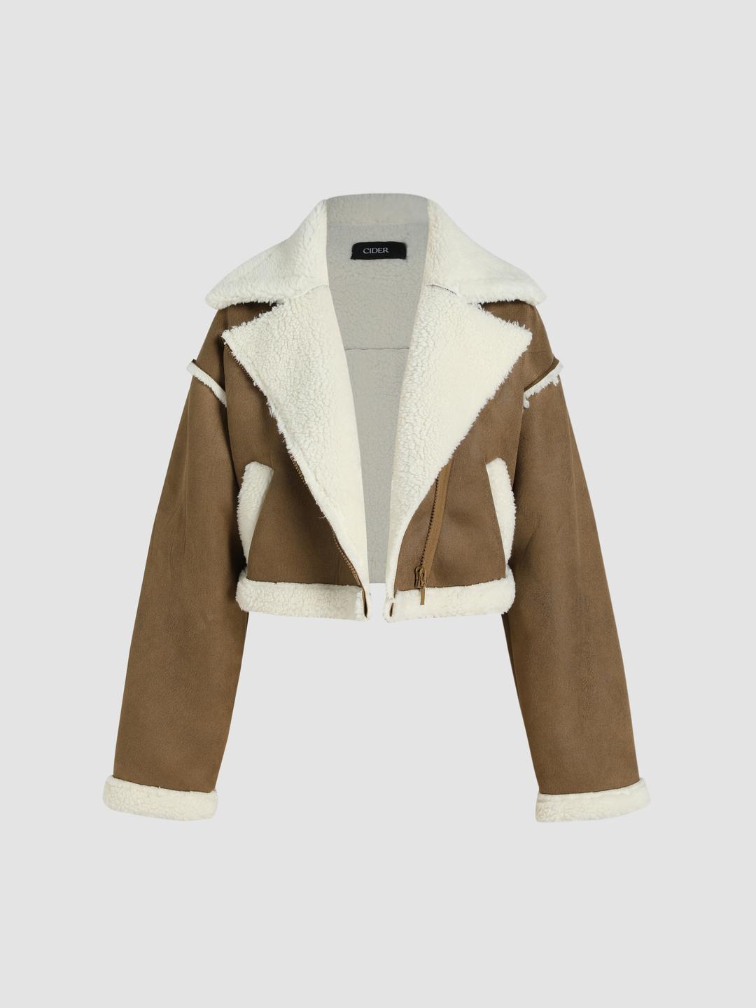 Shearling Solid Contrasting Collar Jacket