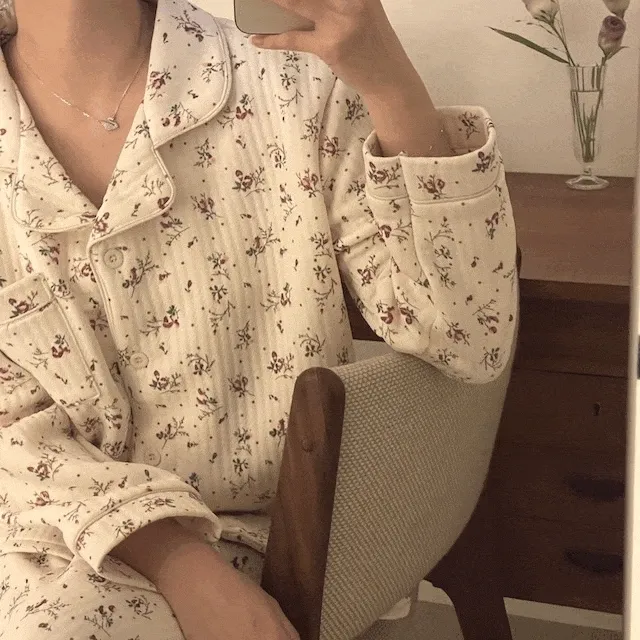 겨울 플로랄 누빔 꽃무늬 수면 포근한 잠옷 파자마