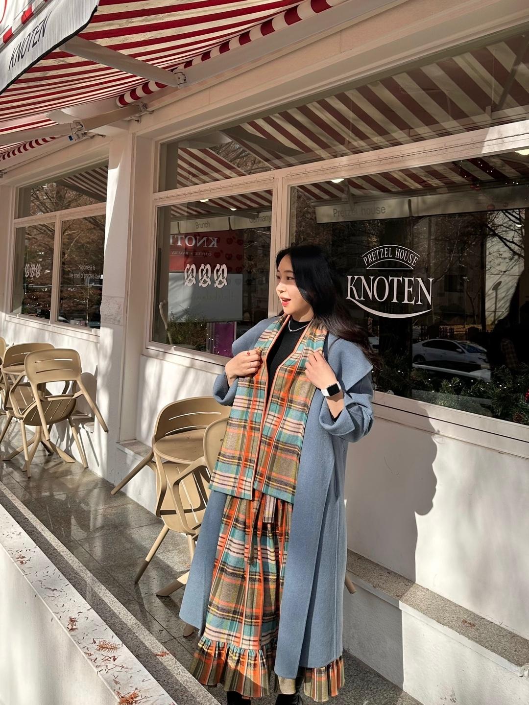 오렌지체크 SET (허리치마+목도리+헤어악세서리3종)