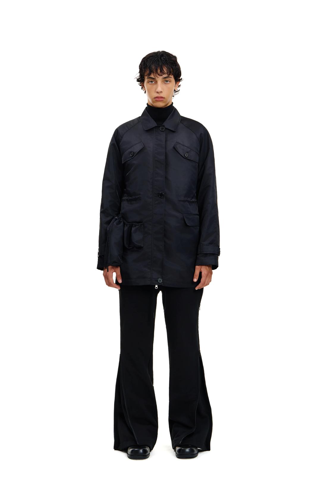 BLACK RE-NYLON MULTI-POCKET SAFARI JACKET WITH BUTTON-ON THERMAL VEST