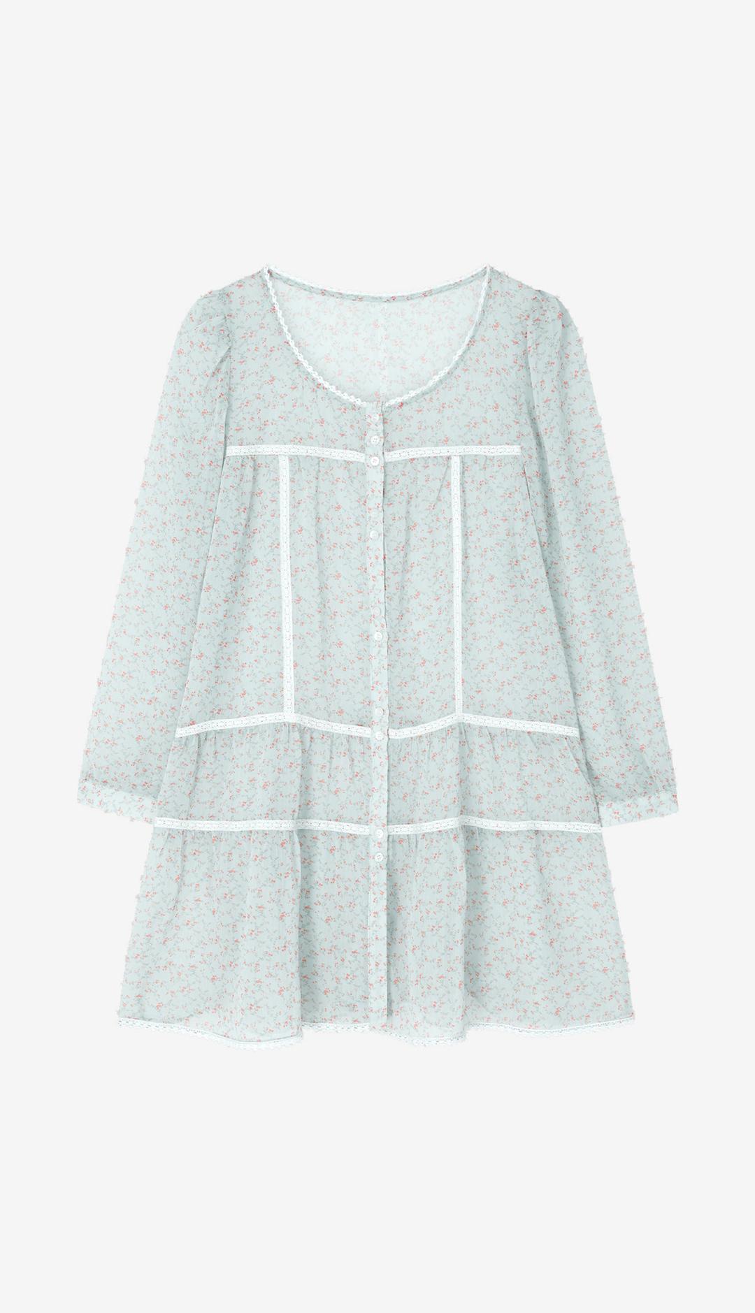 338. Sheer Flower Dress _ Mint