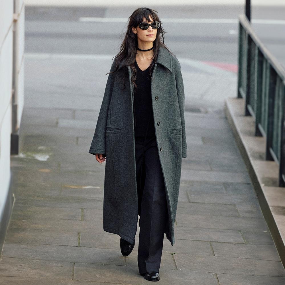 Maxi Wool-Cashmere Balmacaan Coat - Charcoal