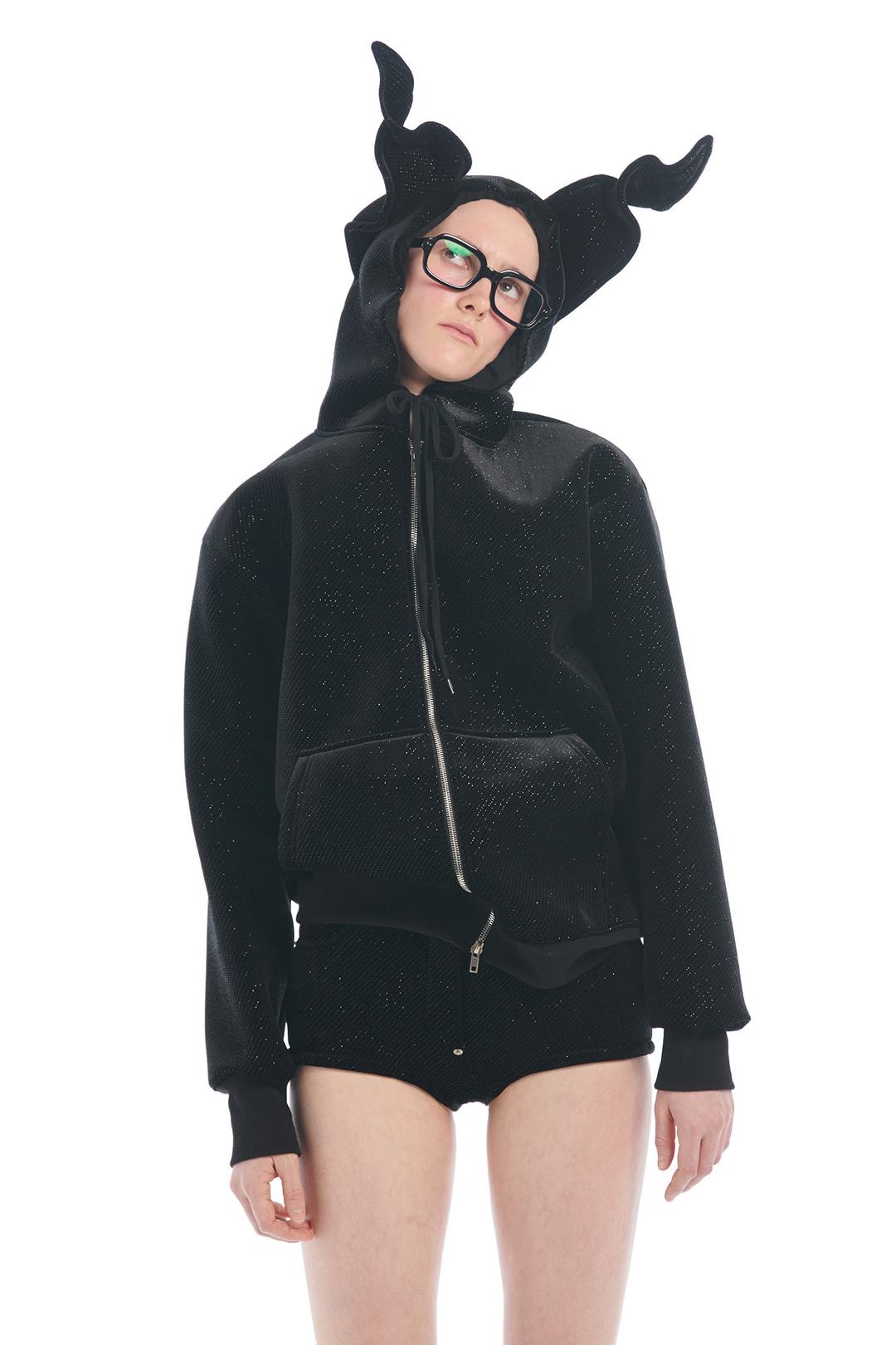 PF24 BLACK RABBIT EAR ZIP-UP HOODIE