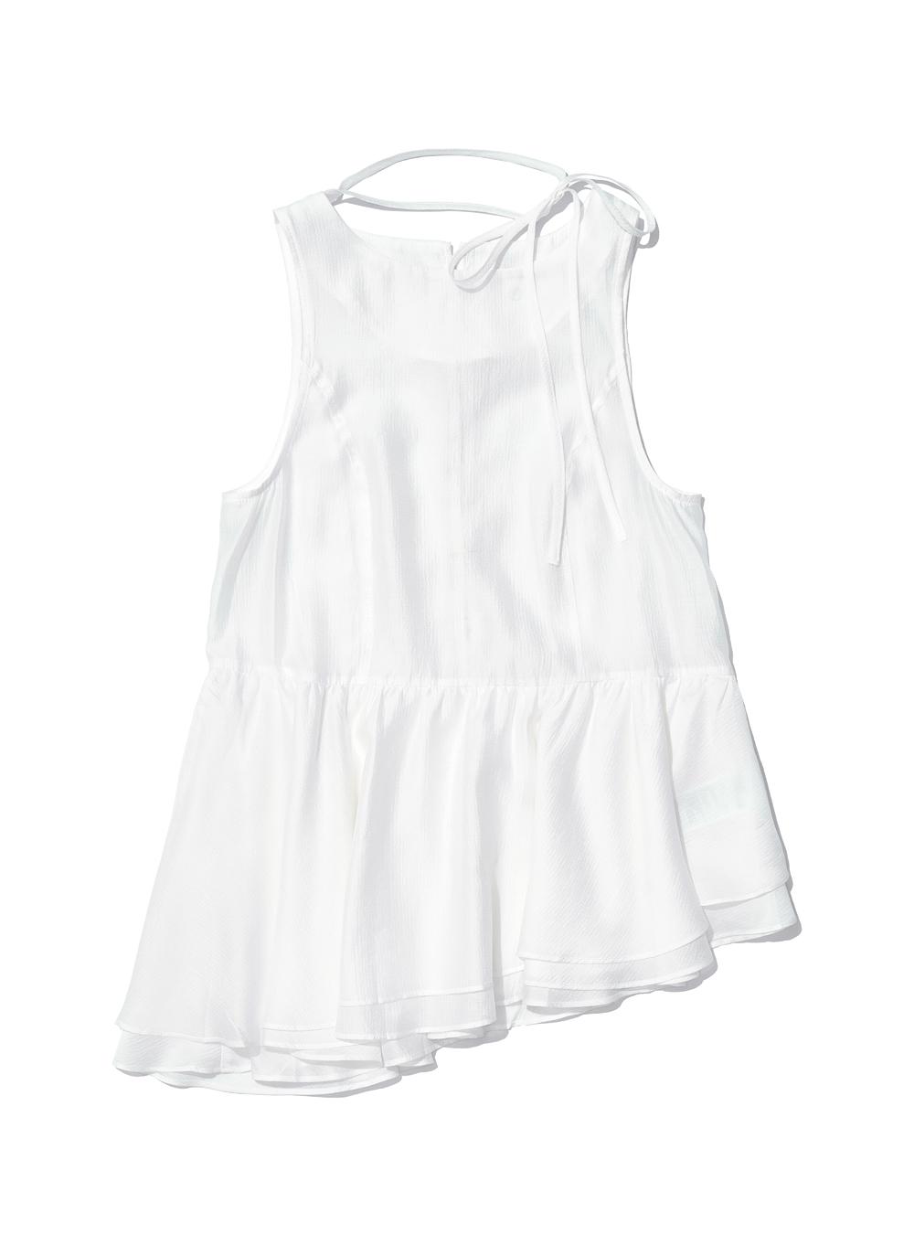 [WOMEN] TIENECK FRILL BLOUSE_OFF WHITE
