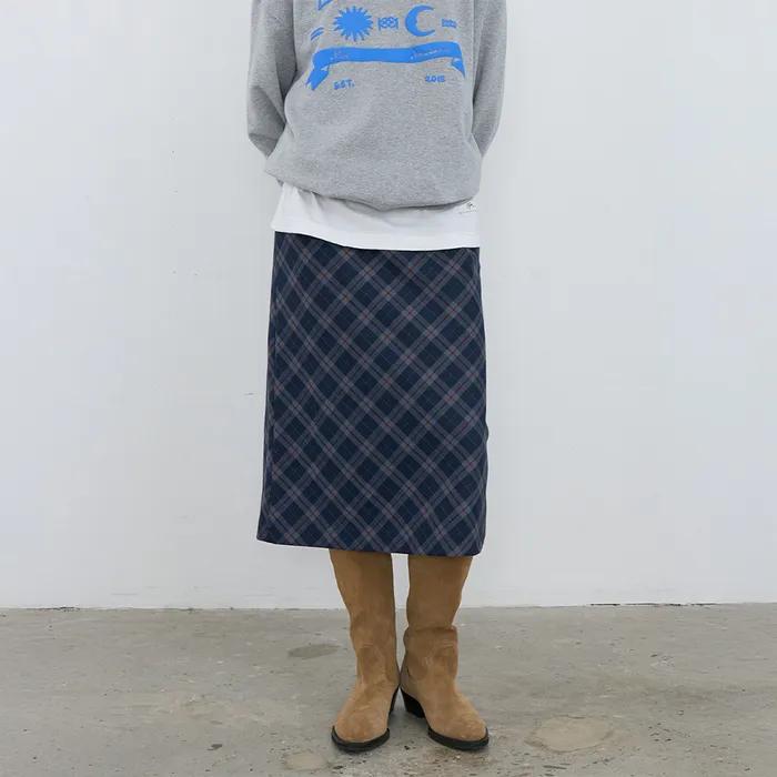 [3차 리오더] Check Midi Skirt Navy