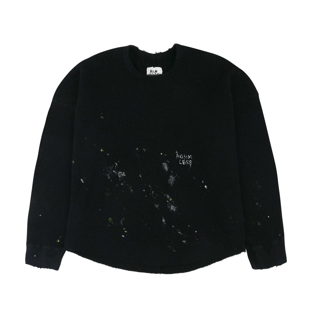 HEAVY WAFFLE L/S DAMAGED - BLACK