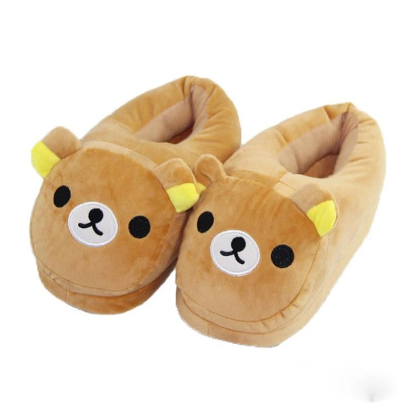 Rilakkuma 남녀공용 만화 홈 슬리퍼, 커플 신발, 실내 바닥 미끄럼 방지 슬라이드, 여성용 겨울 따뜻한 면 신발