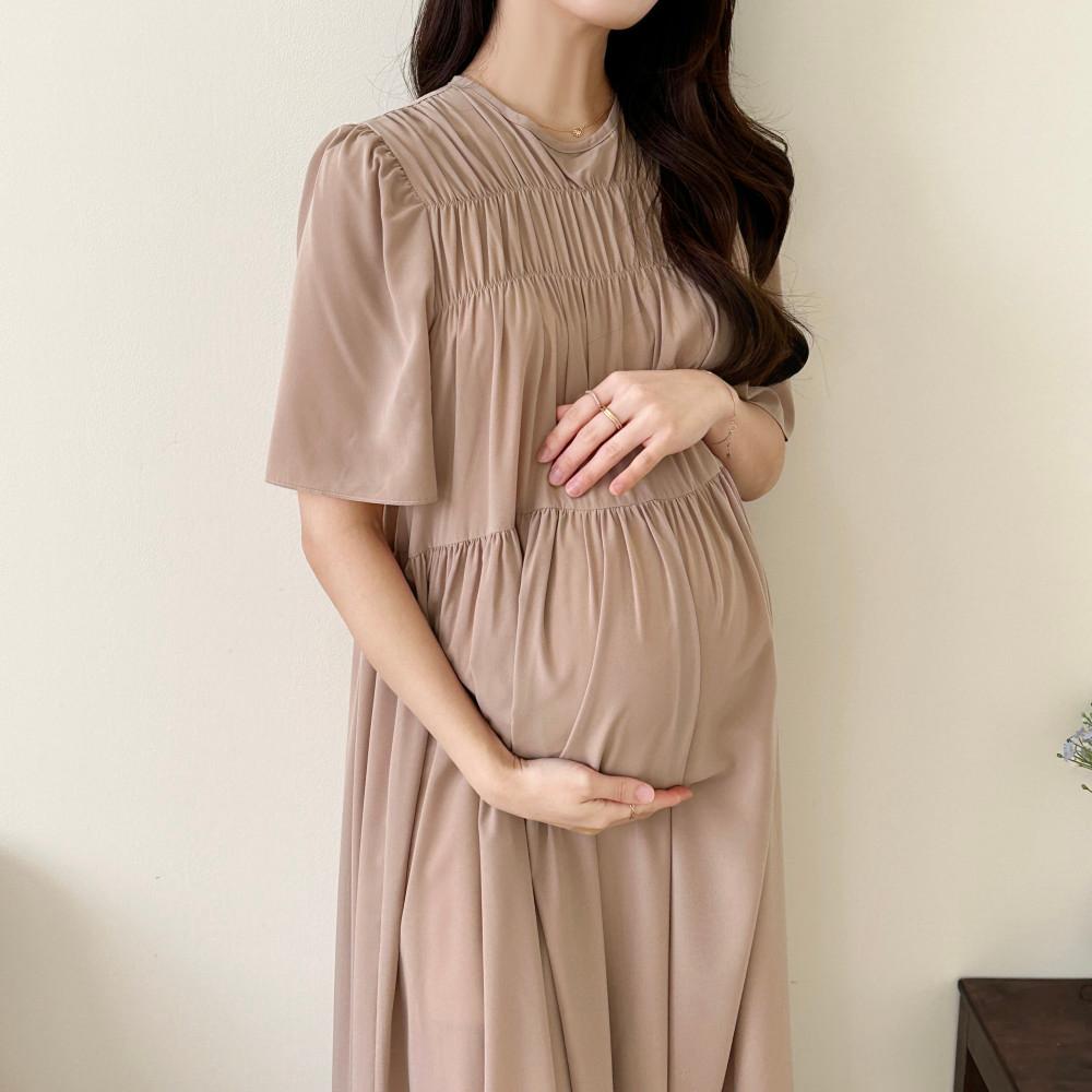 국내제작 셀리나 셔링 반팔 임산부원피스 여름 만삭 임부복 빅사이즈 하객룩