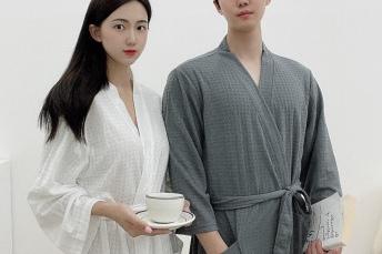 4컬러 커플 와플면 목욕 샤워가운 남여공용 로브 잠옷 홈웨어