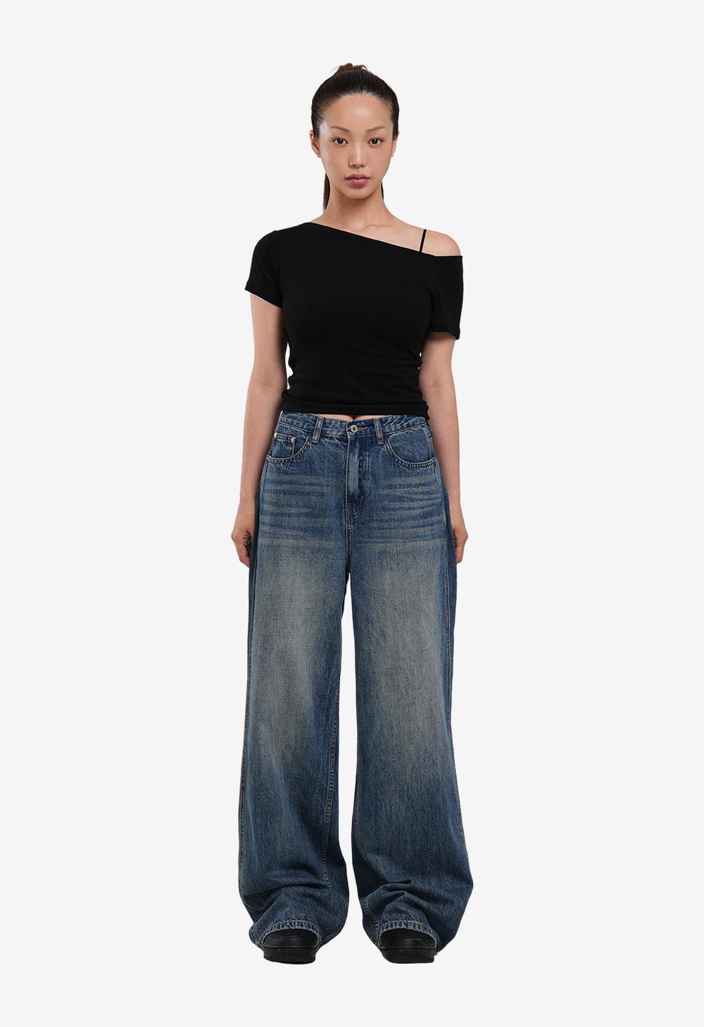[CONCH DENIM] 클래식 와이드 데님팬츠, 빈티지블루