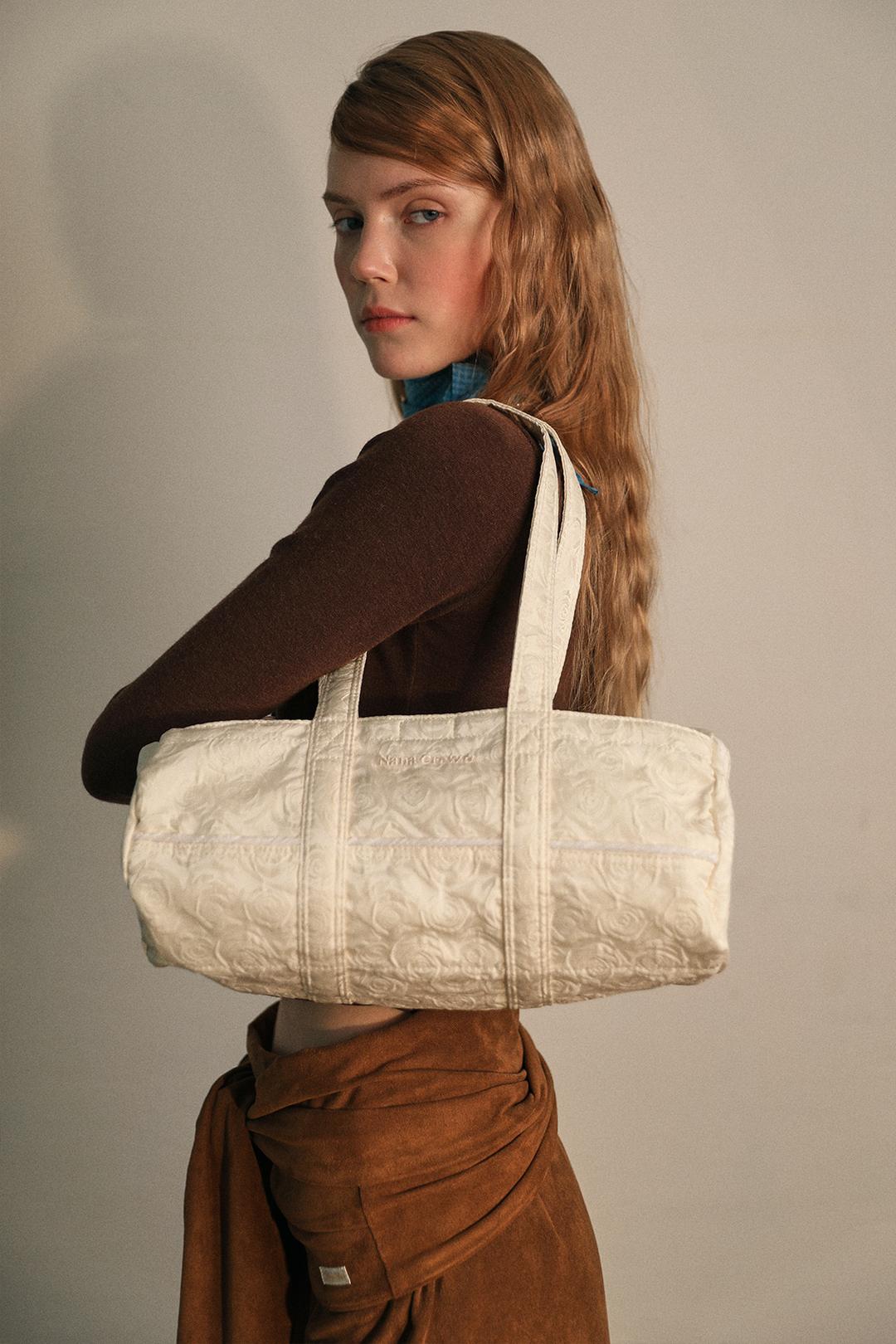 [Last Pieces] ROSE JACQUARD MINI DUFFLE BAG - IVORY SATIN
