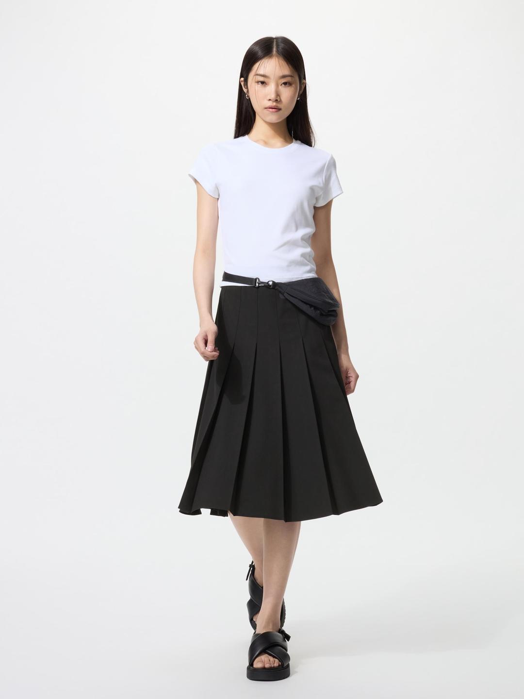 와이드플리츠미디스커트(치마길이67~71cm·짧은기장)