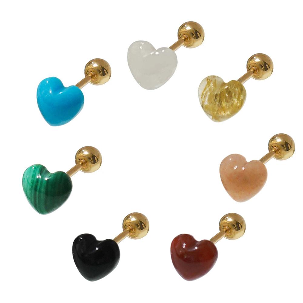 14K _ Natural stone heart piercing/earring