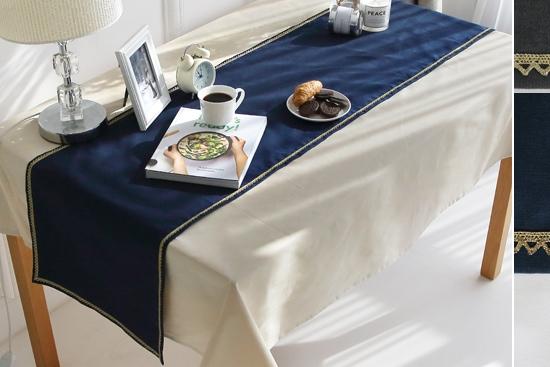 골드엣지 테이블 러너-화이트 네이비 차콜 2인 4인 6인 면 협탁보 덮개