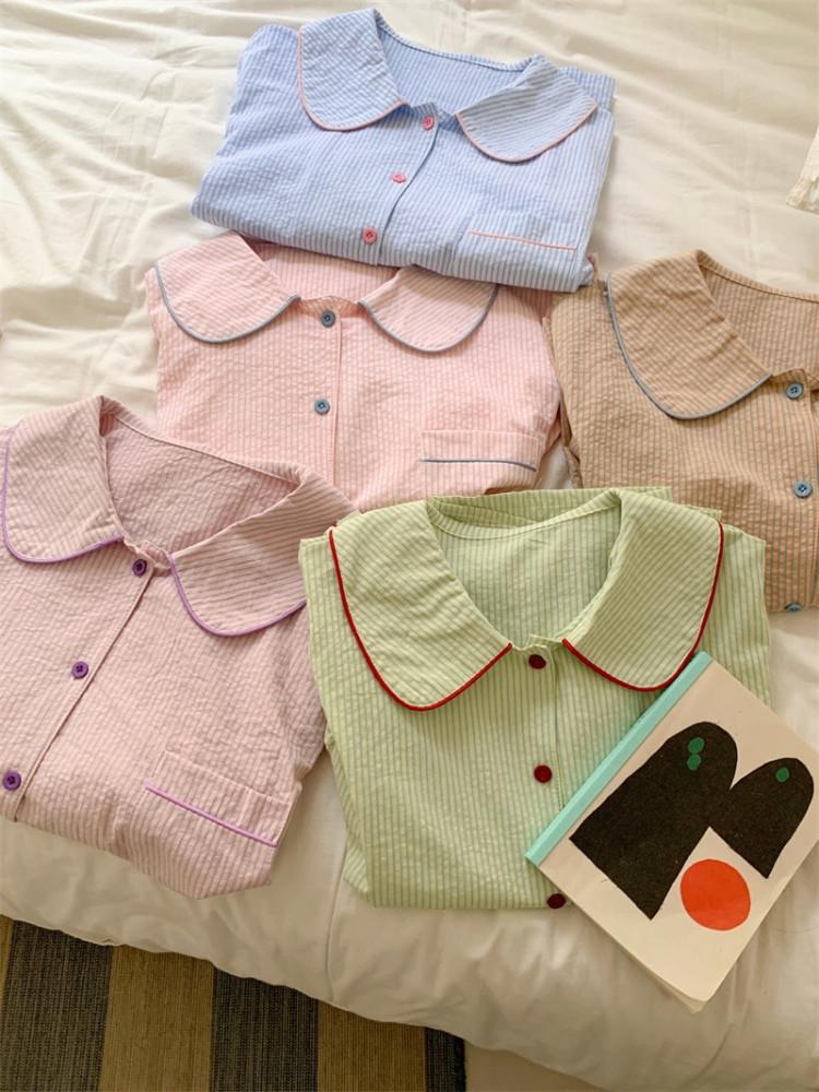 5컬러 여름 반팔잠옷 스트라이프잠옷 여성 귀여운 홈웨어 파자마