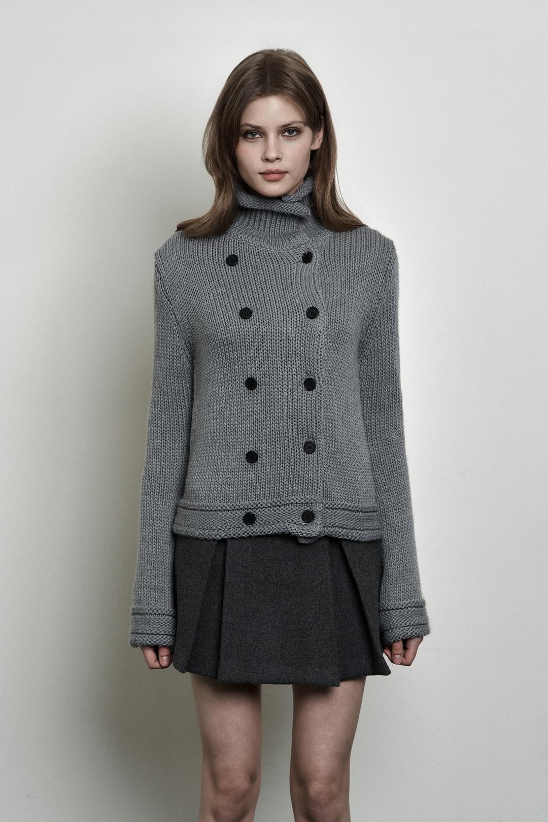 DOUBLE BUTTON KNIT CARDIGAN SKY GRAY