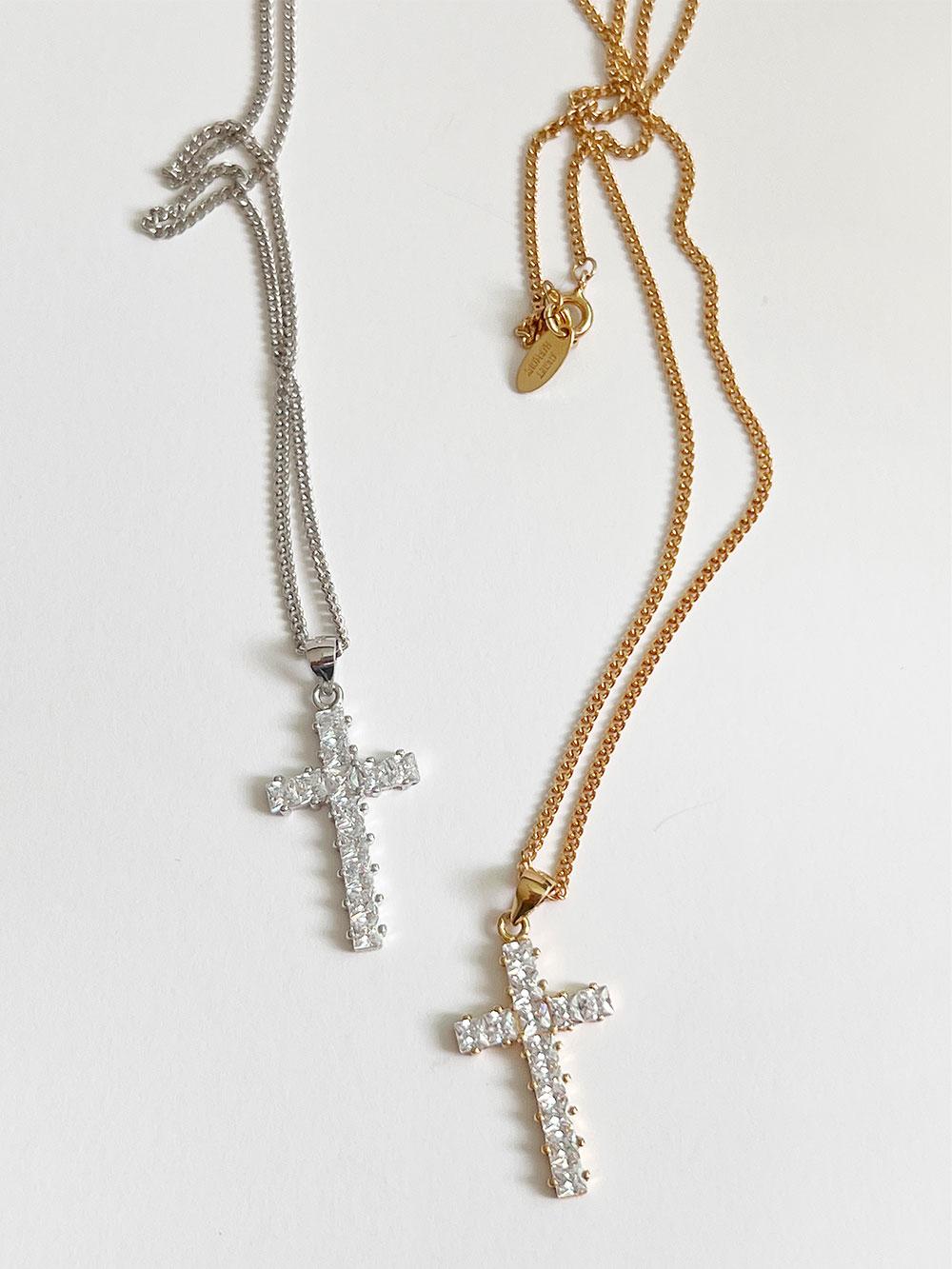 92.5% Crystal Cross Necklace / 2color