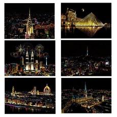 빅드림 국가별 야경 스크래치 카드 6종 DIY 컬러링북 A3 + 도구키트 세트