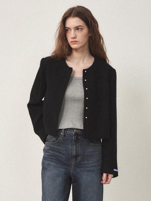 트위드 싱글 라운드 자켓 블랙