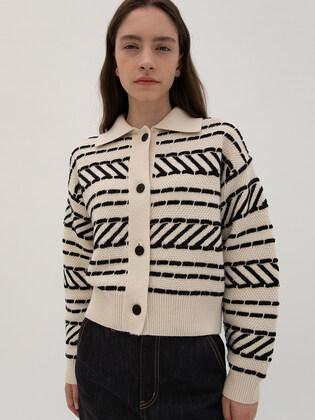 Jacqurd Knit Cardigan - Oatmeal