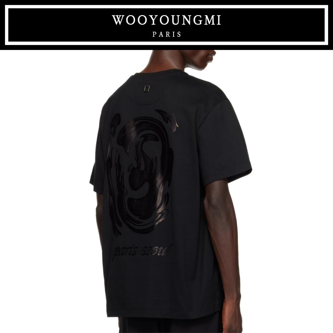 우영미 반팔 웨이브 그래픽 스웨트 티 셔츠 블랙