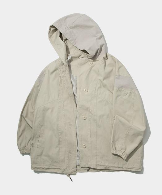 어깨라인 디테일 오버핏 코튼 프렌치 워크 로브 야상 후드 자켓 점퍼 [베이지]