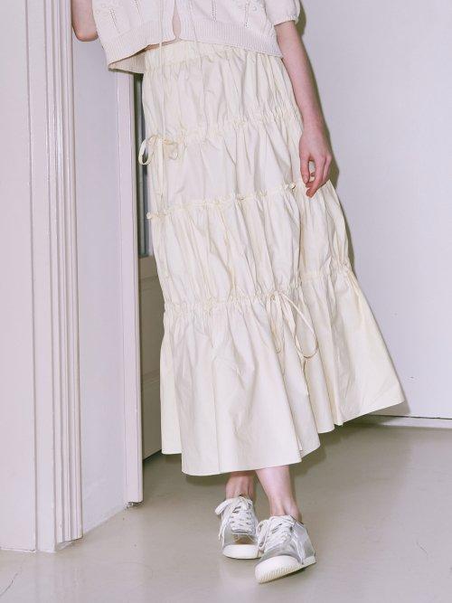 KANG KANG RIBBON LONG SKIRT CREAM YELLOW