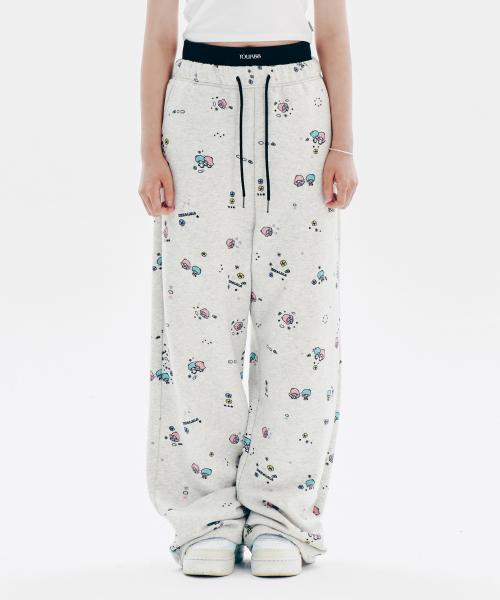 YOUHEE X LITTLE TWIN STAR LAYERED GRAPHIC PATTERN PANTS OATMEAL