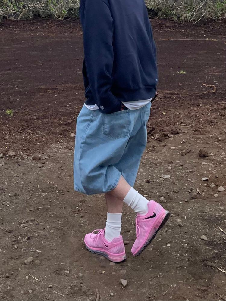 남자 버뮤다 루스 하프 데님팬츠