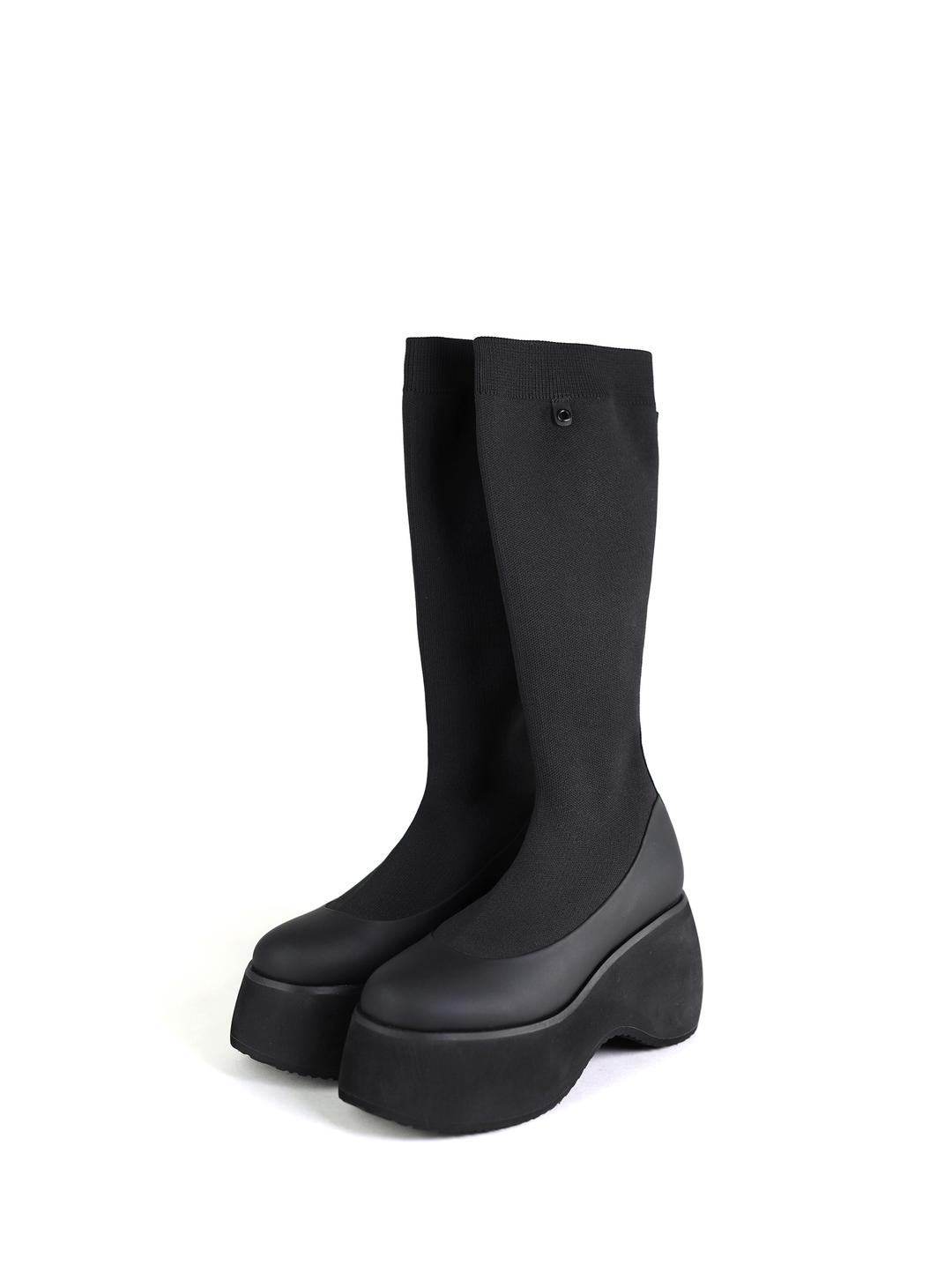 SMA SHOES 이브 니트 플랫폼 슈즈_리얼레더