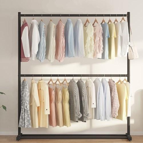 일자형 2단 옷걸이 행거(150cmx180cm)(블랙)